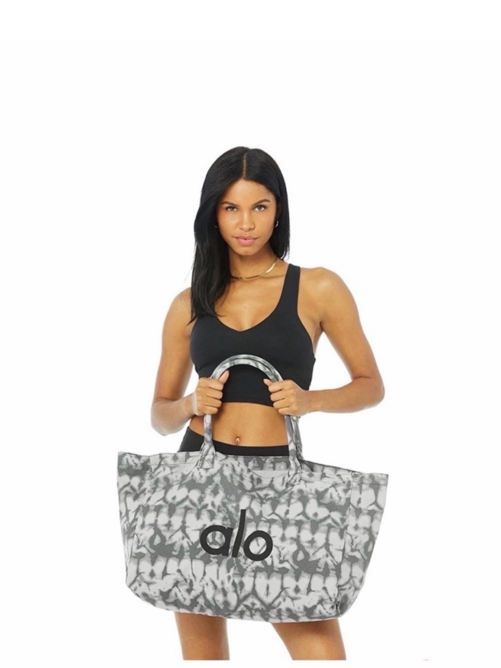 ALO Yoga Large Gray Tie-Dye Logo Tote